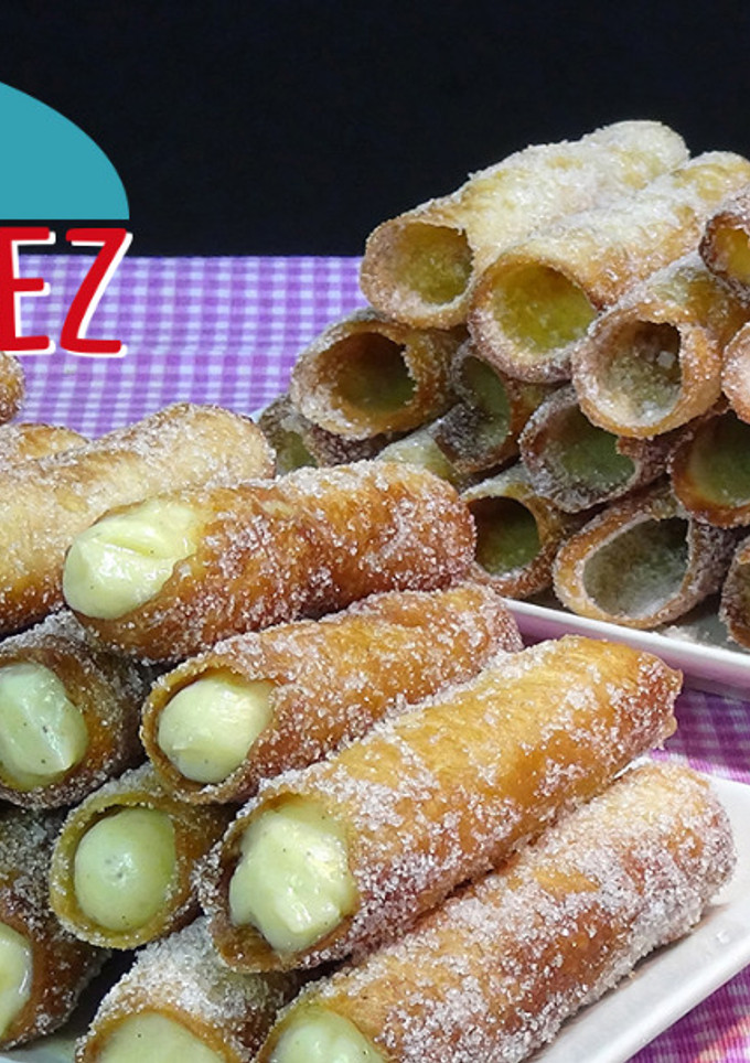 Una foto de Cañas fritas con y sin relleno de crema pastelera
