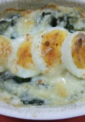 A picture of Egg and Spinach Soy Milk au Gratin.