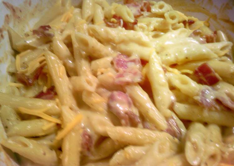 Steps to Serve Quick cheddar bacon penne