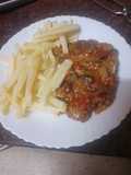 Mi versión de fricandó de ternera con setas al ajillo y papas fritas