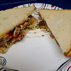 Grilled pork steak sandwich A picture of Grilled pork steak sandwich.