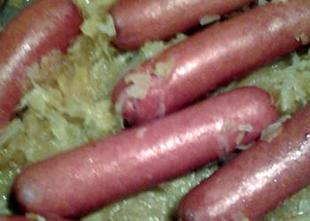 Easiest Way to Cook Delicious hotdogs fried in sauerkraut