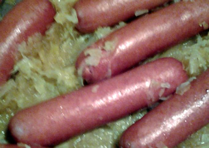 hotdogs fried in sauerkraut