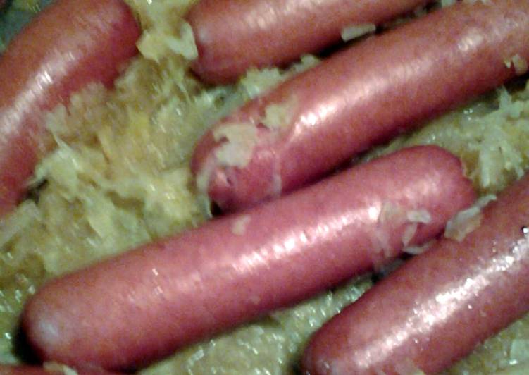 Easiest Way to Make Homemade hotdogs fried in sauerkraut