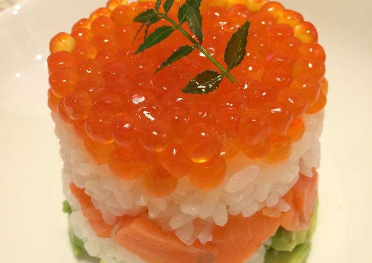 Salmon Caviar and Avocado Sushi Cake