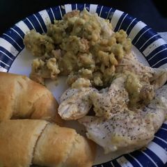 A picture of Crock Pot Stuffing Chicken.