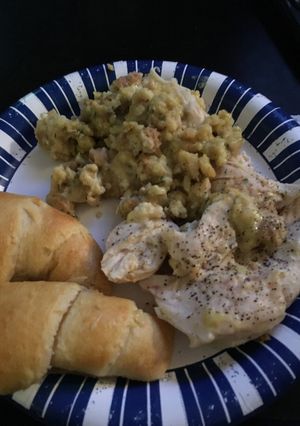 A picture of Crock Pot Stuffing Chicken.
