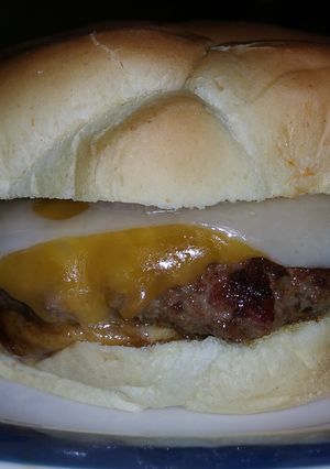 A picture of T's Bomb Cheese Burger.