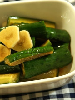 A picture of Marinated Cucumber and Garlic in Soy Sauce.