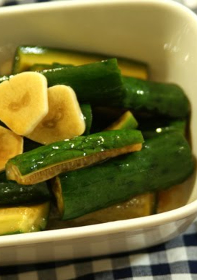 A picture of Marinated Cucumber and Garlic in Soy Sauce.