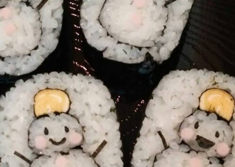Steps to Prepare Homemade Decorated Sushi Rolls: Snowmen Nori Rolls