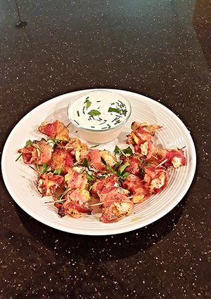 A picture of Bacon Wrapped Buffalo Cheese Stuffed Shrimp.