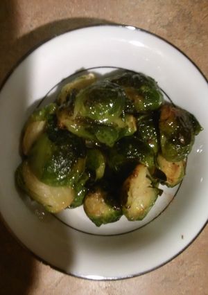 A picture of Pan 'roasted' Brussels sprouts.