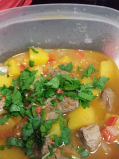 A picture of Hearty beef and butternut squash stew.
