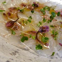 Japanese Flounder Sakura Carpaccio A picture of Japanese Flounder Sakura Carpaccio.