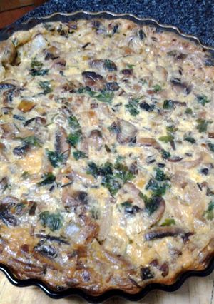 A picture of Leek and mushroom tart..