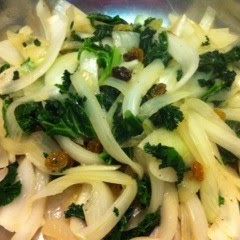 A picture of Stir-fried Kale, Onion and Raisins.