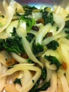 A picture of Stir-fried Kale, Onion and Raisins.