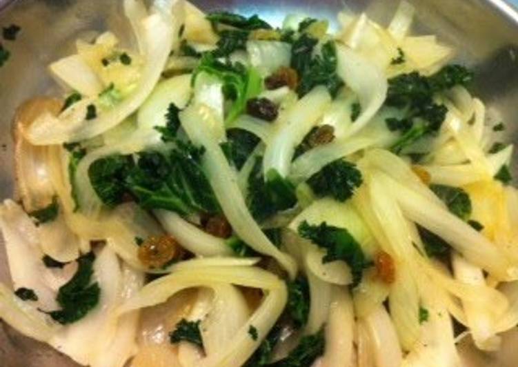 Recipe of Award-winning Stir-fried Kale, Onion and Raisins