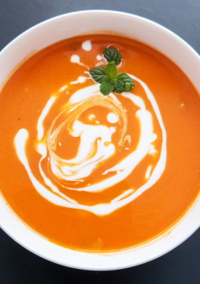 A picture of Roasted Sweet Potato, Carrot-Red Pepper Soup.