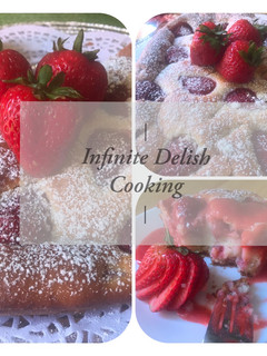 A picture of Strawberry cake with strawberry sauce.