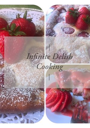 A picture of Strawberry cake with strawberry sauce.