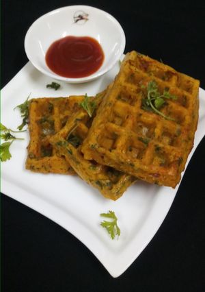 A picture of Moongh dal veggie waffle.