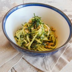 A picture of Fresh Pesto with Courgette Spaghetti.