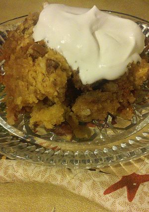 A picture of Crock Pot Pumpkin Dump Cake.