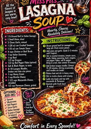 A picture of MissFits Lasagna Soup.