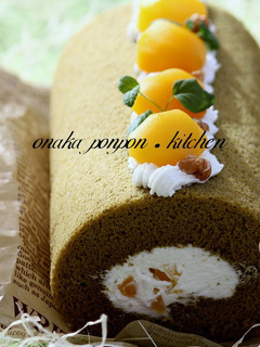 A picture of Matcha Roll Cake White Chocolate Cream.