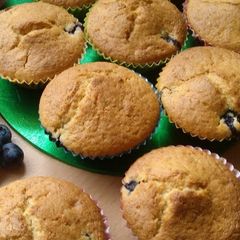 A picture of Vickys Blueberry Cupcakes, GF DF EF SF NF.