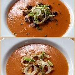 A picture of Sig's Mixed Onion and Tomato Soup.