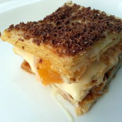 A picture of Peach And Chocolate Millefeuille.