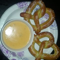 A picture of Spicy pretzel dip/nacho cheese.