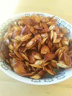 A picture of Honey roasted pumpkin seeds.