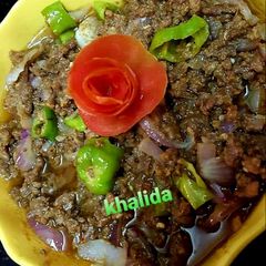 A picture of Three coloured qeema do piyaza.