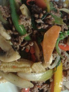 A picture of Pad kee mowe or spicy whisky beef stir fry.