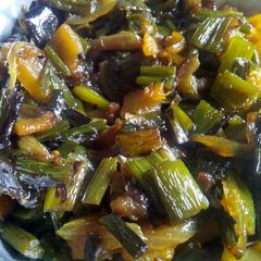 A picture of Spring onion stir fry.