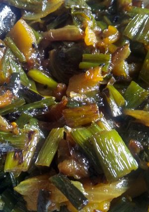 A picture of Spring onion stir fry.