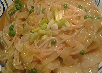 How to Recipe Delicious Rice sticks cabbage and peas
