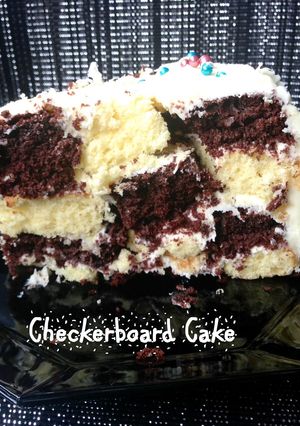 A picture of 300th post - Checkerboard Cake.
