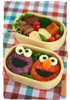 A picture of Elmo and Cookie Monster Charaben.