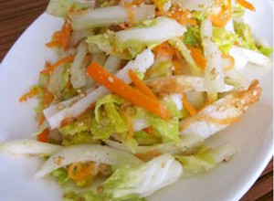 A picture of Chinese Cabbage and Chikuwa Tossed in a Refreshing Sesame-Vinegar Dressing.