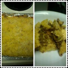 A picture of Pastelon de platano y carne (Sweet plaintain and meat pie).