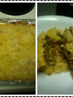 A picture of Pastelon de platano y carne (Sweet plaintain and meat pie).