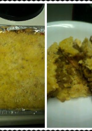 A picture of Pastelon de platano y carne (Sweet plaintain and meat pie).