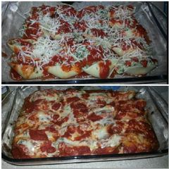 A picture of Jumbo stuffed shells with ground beef & spinach!.