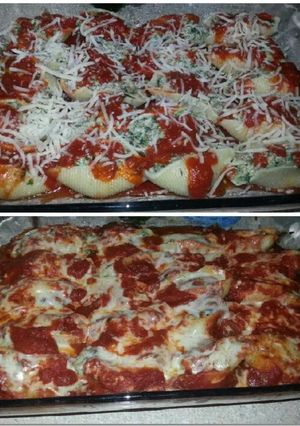 A picture of Jumbo stuffed shells with ground beef & spinach!.
