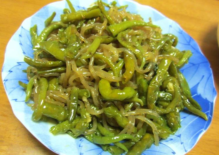 Recipe of Any-night-of-the-week Sweet and Savory Green Pepper and Shirataki Noodle Stir-Fry